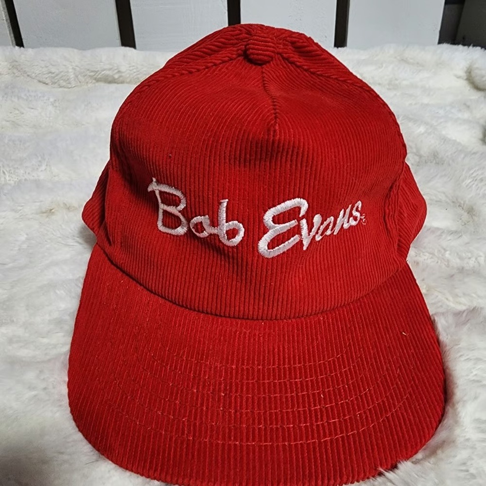 Bob Evans‎ Restaurant Corduroy Snapback Red 90s Adjustable Strap Retro OS